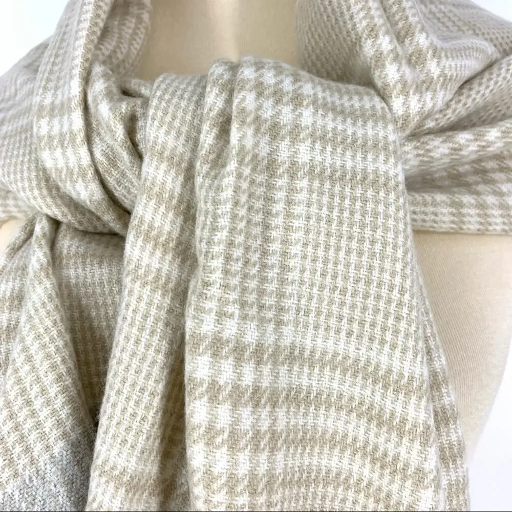 INC Plaid Tan And Grey Scarf Wrap One‎ Size